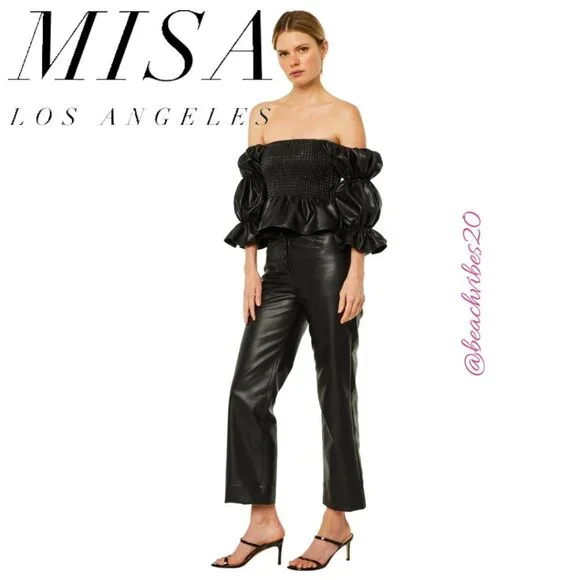 Misa Los Angeles | Tops | Misa Los Angeles Evita Vegan Leather Top Obsidian  Medium Nwot O225 | Poshmark